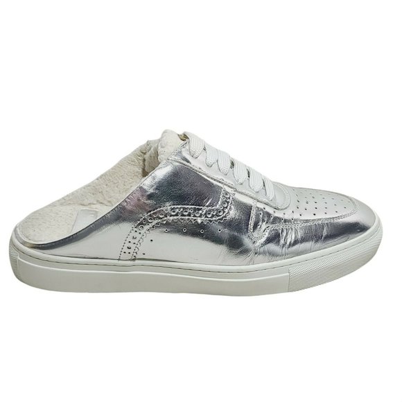 Swear London Shoes Silver Metallic Leather Slip On Fur Lined Blake 8 Sz EU 41 - Picture 1 of 9